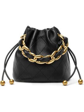 Stylish Mini Leather Bucket Bag with Chain, Soft Quilted Crossbody Tote for